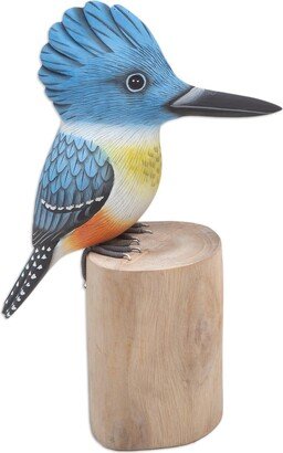 Handmade Belted Kingfisher Wood Statuette