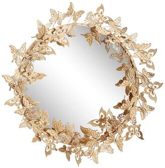 VIVIAN LUNE HOME Goldtone Metal Round 3D Butterfly Wall Mirror