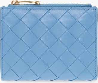 Leather Wallet With ‘Intrecciato’ Weave - Blue