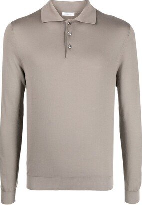 Long-Sleeved Cotton Polo Shirt-AG