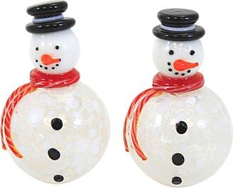 Gold Crest Distribution Tabletop Snowman Salt And Pepper Set - Salt And Pepper Set 2.75 Inches - Blown Glass Christmas - Ge3023 - Glass - White