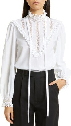 Lace Yoke Cotton Crepe Blouse