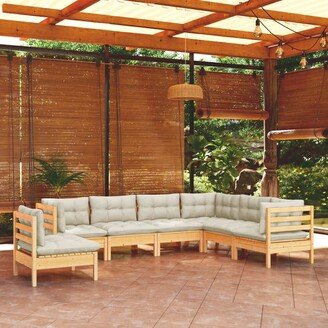 7 Piece Patio Lounge Set with Cream Cushions Solid Pinewood