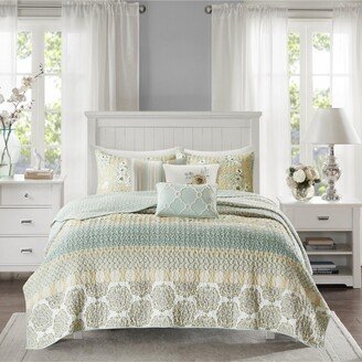 Gracie Mills Willa 6 Piece Quilted Coverlet Set, Green - King/Cal King