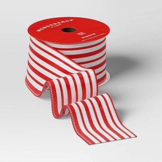 2.5 Striped Fabric Christmas Ribbon Red/White 21ft - Wondershop™