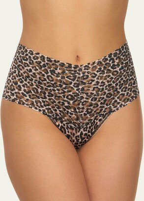 Leopard-Pattern Lace Retro Thong