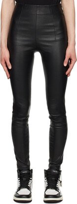 Black Zip Vent Leather Leggings-AA