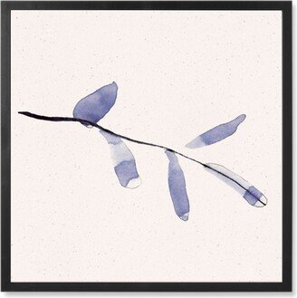 Photo Tiles: Watercolor Minimalist Branch - Indigo Photo Tile, Black, Framed, 8X8, Blue