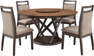 Priya Two-Tone 5-Piece Dining Set with Lazy Susan Turntable by Modern