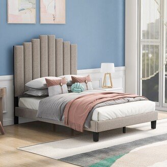 AOOLIVE Queen Size Upholstered Platform Bed,No Box Spring Needed,Beige