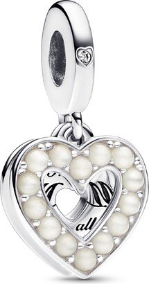 Mixed Stone Pearlescent White Heart Double Dangle Charm