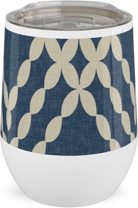 Travel Mugs: Kensington Lattice - Indigo Stainless Steel Travel Tumbler, 12Oz, Blue