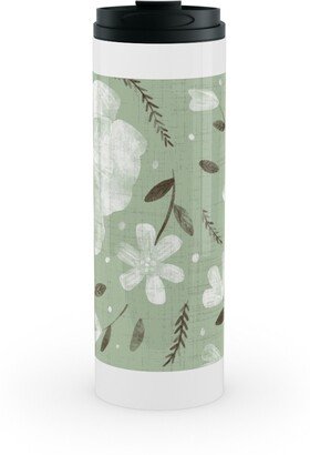 Travel Mugs: Charlotte Floral - Sage Stainless Mug, White, 16Oz, Green