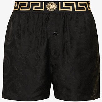 ens Black+grey Greca Barocco-print Satin Pyjama Shorts