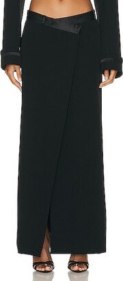 SIMKHAI Clarisse Satin Combo Overlap Maxi Skirt in Black