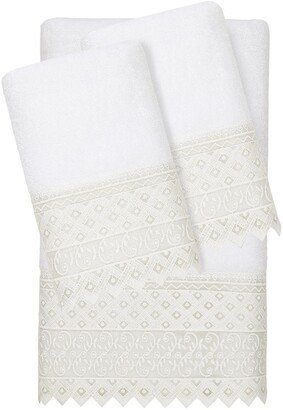 100% Turkish Cotton Aiden 3-Piecde White Lace Embellished Towel Set