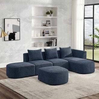 IGEMANINC L Shape Sectional Sofa with Right Side Chaise and Ottoman, Modular Sofa, DIY Combination, Loop Yarn Fabric, Navy
