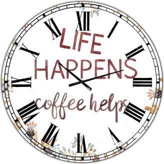 Designart Life Happens Coffee Helps Oversized Cottage Wall Clock - 36 x 36