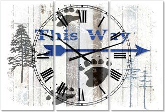 Designart the Blue Moose - This Way Ii Large Cottage 3 Panels Wall Clock - 23