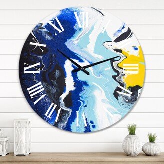 Designart 'Abstract Yellow and Blue Waves' Modern wall clock