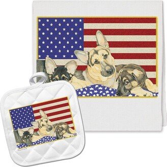 German Shepherd Kitchen Dish Towel & Pot Holder Gift Set