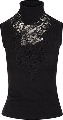 Lace-Detailed High Neck Knitted Top