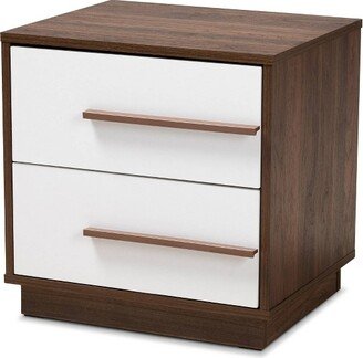 Mette Walnut Finished Wood Nightstand White