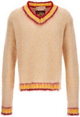 Contrast Edging Mohair Sweater-AA