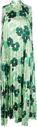 Floral-Print Pleated Long Dress