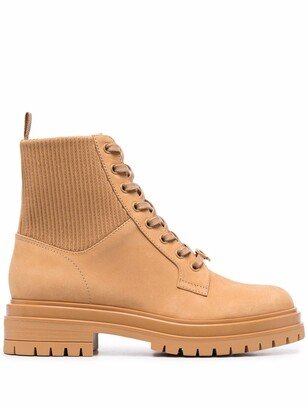 Ribbed-Panel Lace-Up Boots