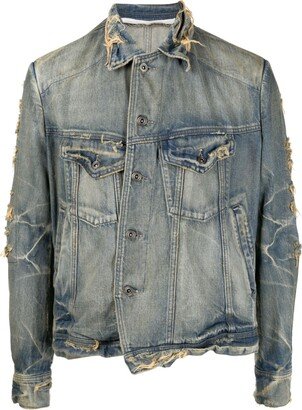 Button-Up Distressed Denim Jacket-AA