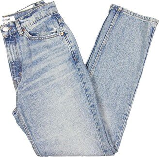 Womens Denim Distressed Straight Leg Jeans