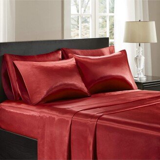 Gracie Mills 6- Piece Satin Silk Sheets, Red - King