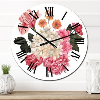 Designart 'Retro Bouquet With Vintage Flowers And Leaves VII' Traditional wall clock