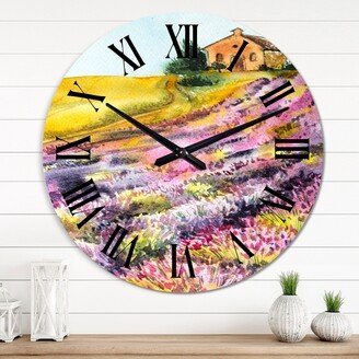 Designart 'Morning Sun Over The Purple Lavender Field I' Country wall clock