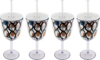 13 Oz Acrylic Wine Glass, Circle Pattern, Set of 4