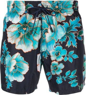 Floral Print Drawstring Swim Shorts-AC