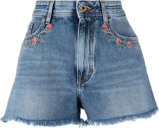 Floral-Embroidered Denim Shorts