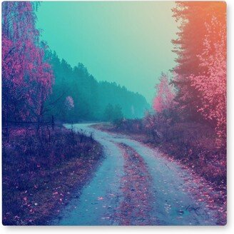 Photo Tiles: Hazy Fall Road Photo Tile, Metal, 8X8, Green