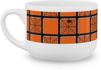Mugs: Orange Plaid Spider Webs Latte Mug, White, 25Oz, Orange