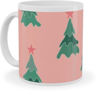 Mugs: Modern Christmas Trees Ceramic Mug, White, 11Oz, Pink