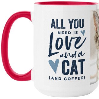 Mugs: Rustic Love Cat Mug, Red, 15Oz, Blue