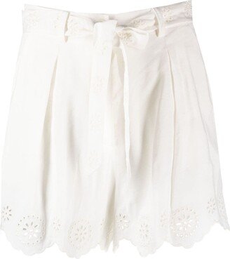 Belted Broderie Anglaise-Edge Shorts