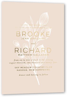 Wedding Invitations: Novel Matrimony Wedding Invitation, Gold Foil, Beige, 5X7, Matte, Personalized Foil Cardstock, Square