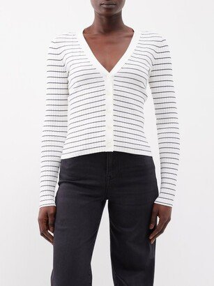 Striped Rib-knit Jersey Cardigan