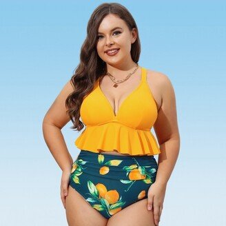 Women's High Waist Ruffled Plus Size Bikini Set 1X