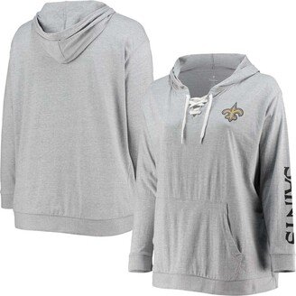 Women's Plus Size Heathered Gray New Orleans Saints Lace-Up Pullover Hoodie