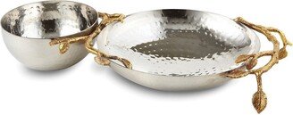 Curata Hammered Stainless Steel with Golden Vine Trim Chip and Dip Bowls