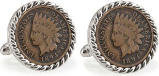 American Coin Treasures 1800's Indian Head Penny Rope Bezel Coin Cuff Links