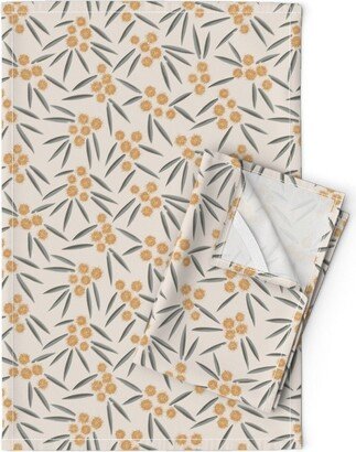 Australian Flora Tea Towels | Set Of 2 - Wattle Sprigs By Erin Kendal Golden Linen Cotton Spoonflower